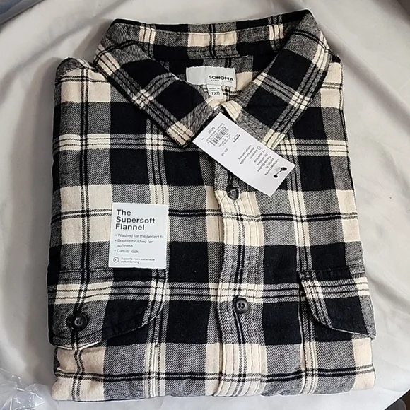 SONOMA MENS BIG & TALL flannel black cream new 1XL - Picture 1 of 1
